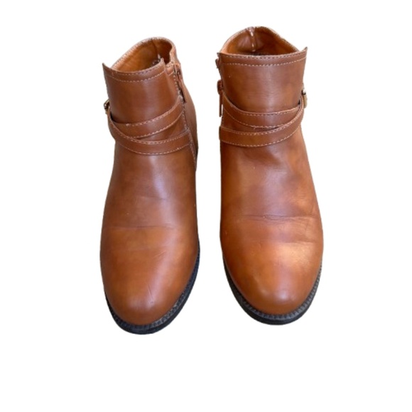 Wanted Women' 7.5 Brown & Gold Decor Zip Closure Synthetic Leather Ankle Boots - Picture 4 of 15